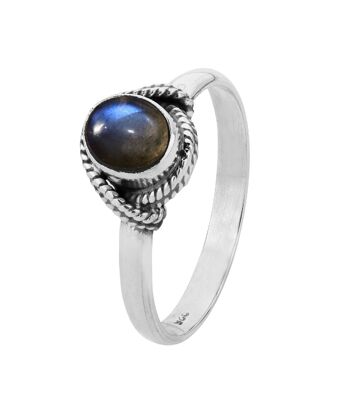 Bague minérale - 6*5mm - t12 - labradorite - argent