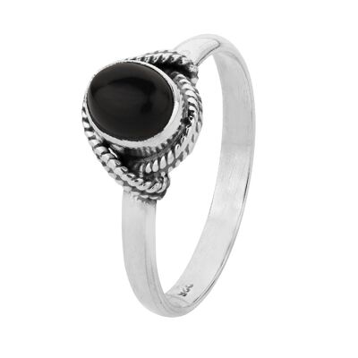 Mineral ring - 6*5mm - t12 - black onyx - silver
