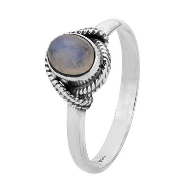 Mineral ring - 6*5mm - t12 - moonstone - silver