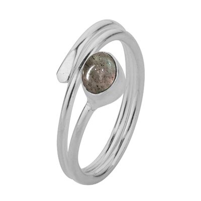 Anillo mineral - 4mm - labradorita - t12 - plata