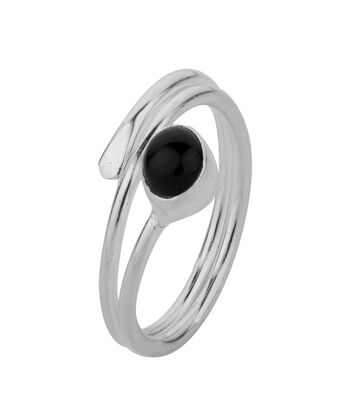 Bague minérale - 4mm - onyx noir - t14 - argent