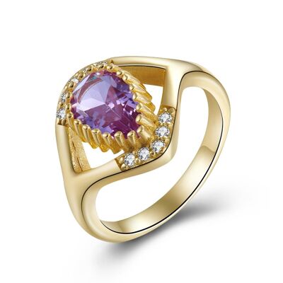Teardrop mineral ring - gold plated - amethyst