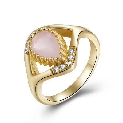 Anello minerale a goccia - placcato oro - quarzo rosa