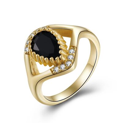Teardrop mineral ring - gold plated - black onyx