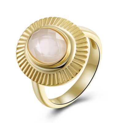 Teardrop mineral ring - gold plated - mother-of-pearl oval