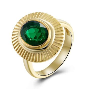 Bague minérale larme - plaqué or - ovale vert