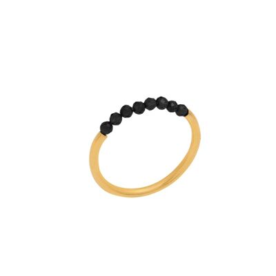Anillo mineral onix negro - t10 - bañada oro