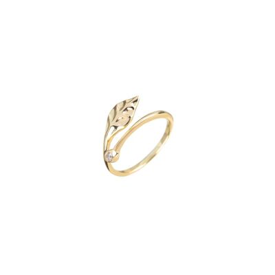 Anillo circonita - hoja - 12 - plata chapado oro