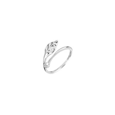 Zirconia ring - leaf - rhodium silver - 12