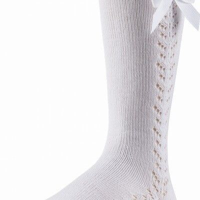 873-2 3Q Kneesock - Jacquard / lazo doble - blanco