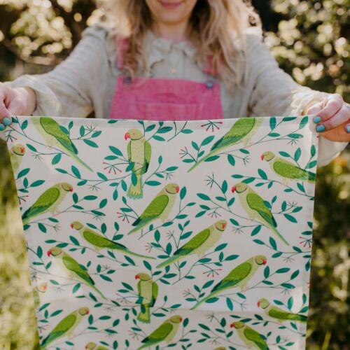 Parakeets in Branches Organic Cotton Tea Towel
