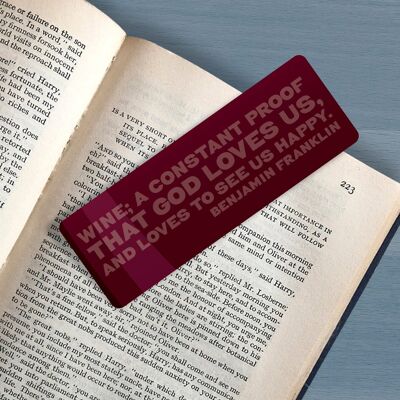 Bookmark Wine Lover, "Wine is constant proof that God loves us and likes to see us happy", Benjamin Franklin