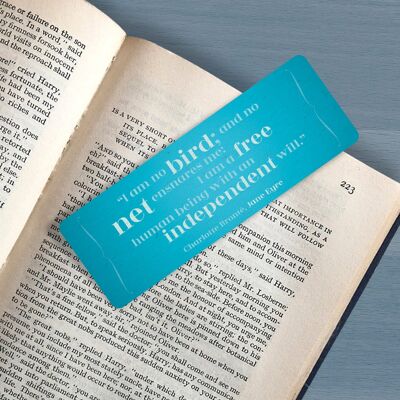 Marcador de citas "No soy un pájaro; y ninguna red me atrapa: soy un ser humano libre con una voluntad independiente" Charlotte Brontë, Marcador literario,