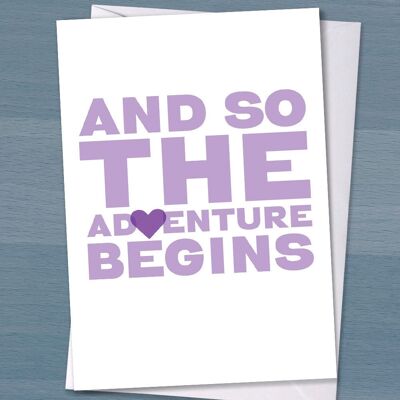 Tarjeta - "Y así comienza la aventura", Nueva tarjeta de inicio, Felicitaciones Boda, Nueva tarjeta de hogar, nueva tarjeta de trabajo, Nueva pareja casada, Recién casados