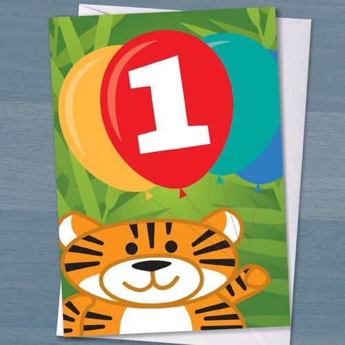 First Birthday Card, One Year Old Birthday Card, 1st Birthday Card, Tiger birthday card, girl, boy, Grandchild, Grandson, Granddaughter