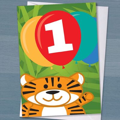 Erste Geburtstagskarte, einjährige Geburtstagskarte, 1. Geburtstagskarte, Tiger-Geburtstagskarte, Mädchen, Junge, Enkelkind, Enkel, Enkelin