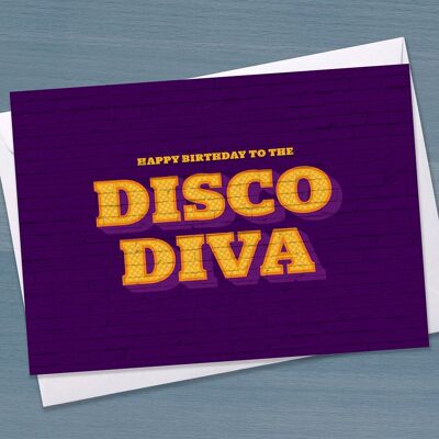 Lustige Geburtstagskarte – „Happy Birthday to the Disco Diva“, für sie, für ihn, Funky Birthday, Dancing Queen, Typografie, cooler Geburtstag, Freund