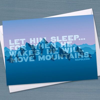 Nueva tarjeta de bebé - "Déjalo dormir porque cuando despierte moverá montañas" nuevo bebé, felicitaciones recién llegado, baby shower, tipográfico