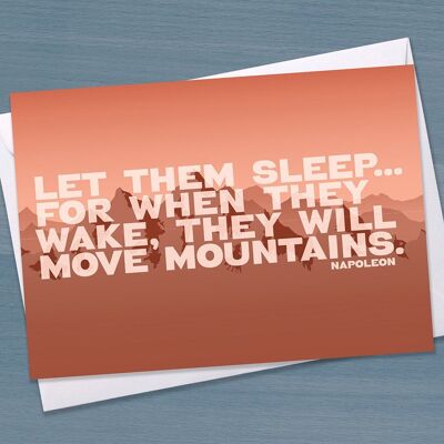 Nueva tarjeta de bebé - "Déjalos dormir porque cuando se despierten moverán montañas", Felicitaciones recién llegado, nuevo bebé, gemelos, género neutral,
