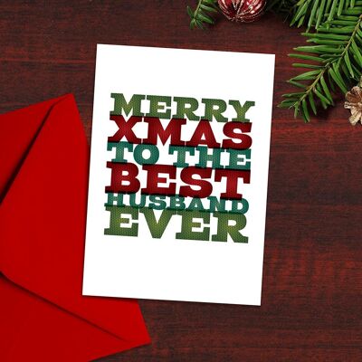 Tarjeta de Navidad "Feliz Navidad al mejor marido de todos los tiempos", tipografía, puente navideño, diseño moderno, tarjetas navideñas tipográficas