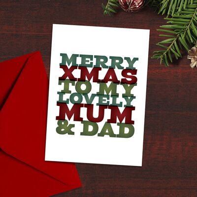 Carte de Noël - Joyeux Noël à ma belle maman et papa, typographie, pull de Noël, design moderne, cartes de Noël typographiques