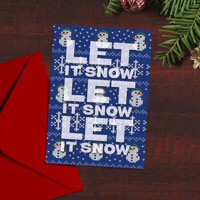 Tarjeta de Navidad, Let it Snow, Tipografía, Puente de Navidad, Diseño moderno, Tarjetas de Navidad tipográficas