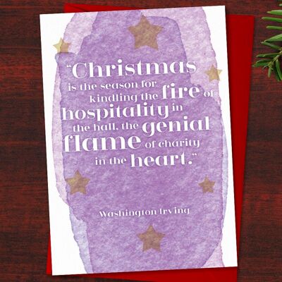 Literarische Weihnachtskarte, „Weihnachten ist die Jahreszeit, um das Feuer der Gastfreundschaft in der Halle zu entfachen...“ Washington Irving, Weihnachtszitat,
