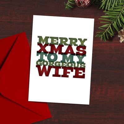 Feliz Navidad a mi hermosa esposa, tarjeta de Navidad, tipografía, puente de Navidad, diseño moderno, tarjetas de Navidad tipográficas