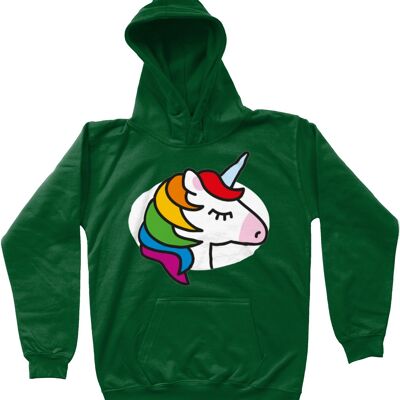 Sweat à capuche enfant LICORNE - Vert bouteille