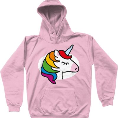 Sweat à capuche enfant LICORNE - Rose bébé