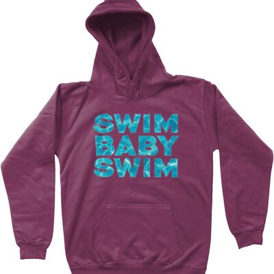 Felpa con cappuccio per bambini "SWIM BABY SWIM" - Prugna