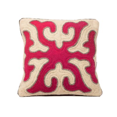 Cushion Cover - Hand-Felted by Women's Cooperative  Pink/Cream Positive