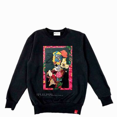 Suéter de cuello redondo negro con bordado Mama 528Hz | Bluxe TODO