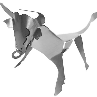Design manufactory stainless steel sculpture - bull - pop-up 3D figure to tinker yourself