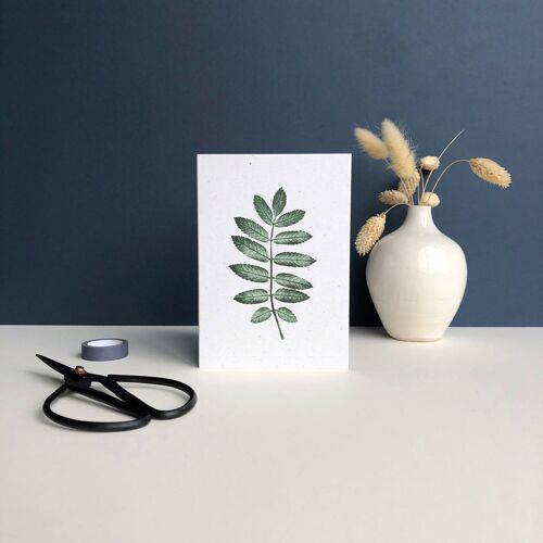 Rowan tree leaf print greeting card