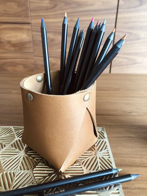 Pot à Crayons "Designer" - Cuir Naturel
