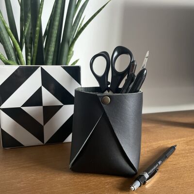 "Designer" Pencil Holder - Black Leather