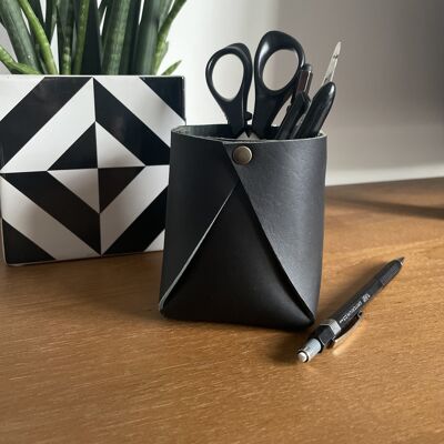 "Designer" Pencil Holder - Black Leather