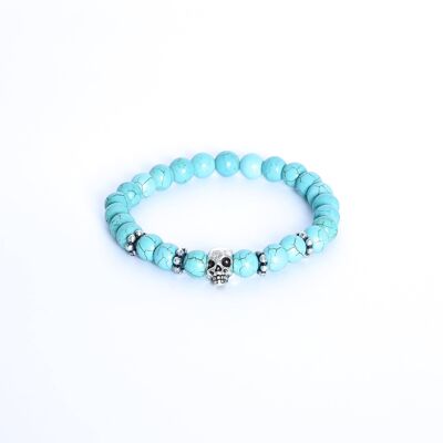 ADDICTED2 - Pulsera ZOE con piedras redondas y calavera plateada