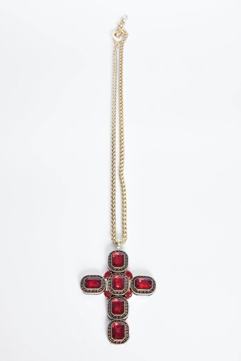 ADDICTED2 - Collier croix ARTEMIDE avec Swarovski rouge 1