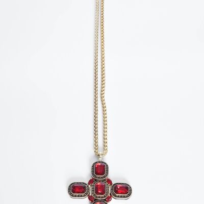 ADDICTED2 - Collar cruz ARTEMIDE con Swarovski rojo