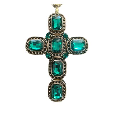 ADDICTED2 - ARTEMIDE cross necklace with emerald-colored Swarovski