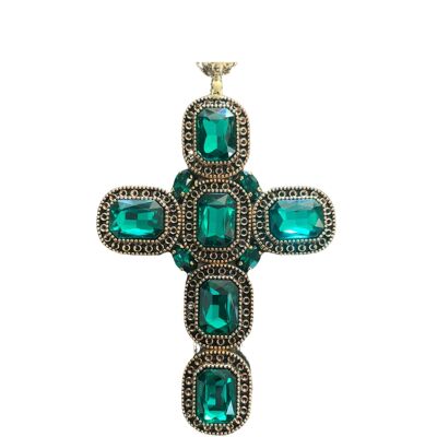 ADDICTED2 - Collar cruz ARTEMIDE con Swarovski color esmeralda