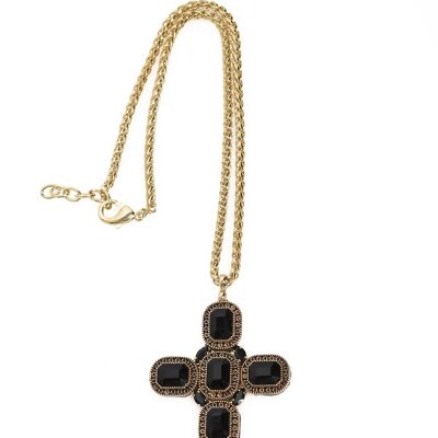 ADDICTED2 - Collier croix noire ARTEMIDE avec Swarovski noir