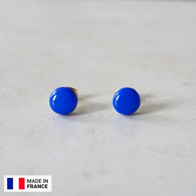 Pendientes - Pendientes de botón azul
