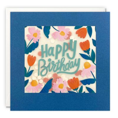 Blue and Orange Flowers Birthday Paper Shakies Card
