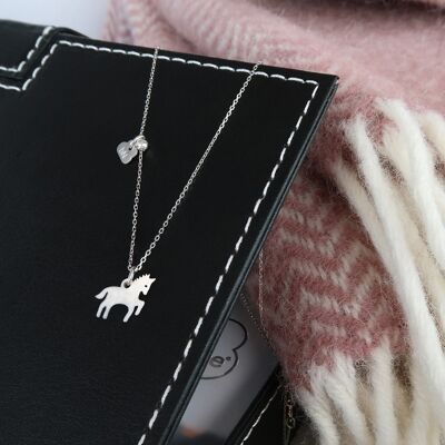Peaceful rhodium silver horse/unicorn necklace