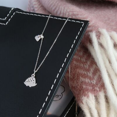 Rhodium silver peaceful hedgehog necklace