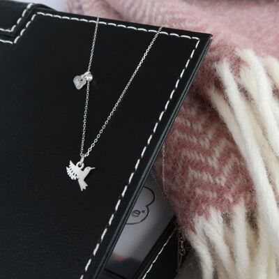 Peaceful rhodium silver hummingbird necklace