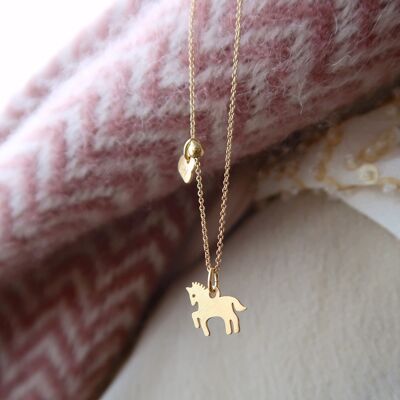 Horse/unicorn necklace peaceful silver gold